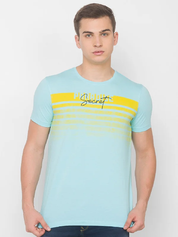 Crazy Deal Spykar Men Blue Cotton Slim Fit Round Neck T-Shirt