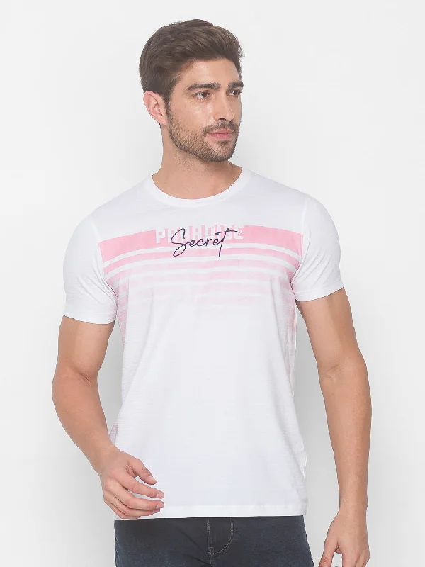 Can't Beat Spykar Men White Cotton Slim Fit Round Neck T-Shirt