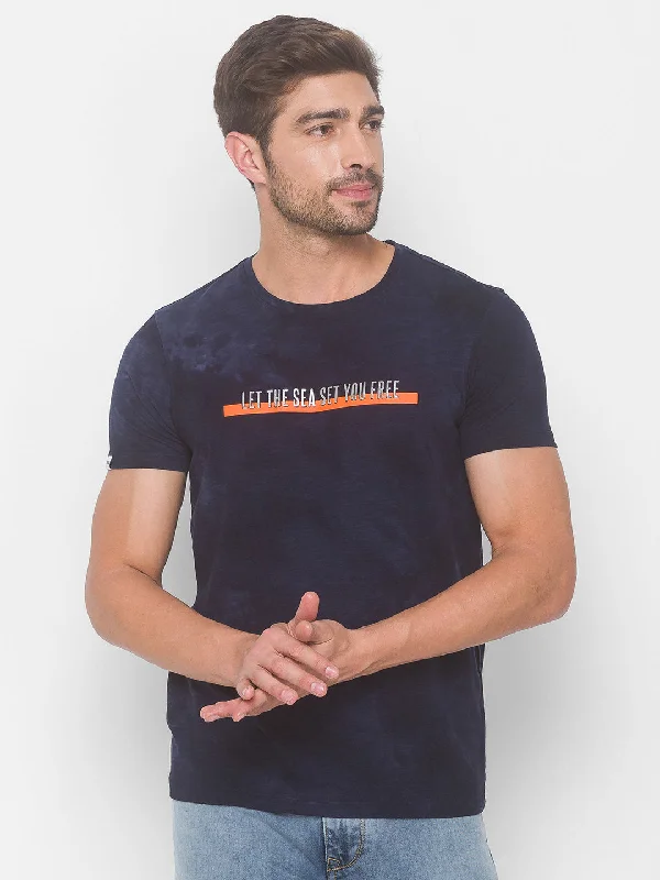 Best Seller Spykar Men Blue Cotton Slim Fit Round Neck T-Shirt
