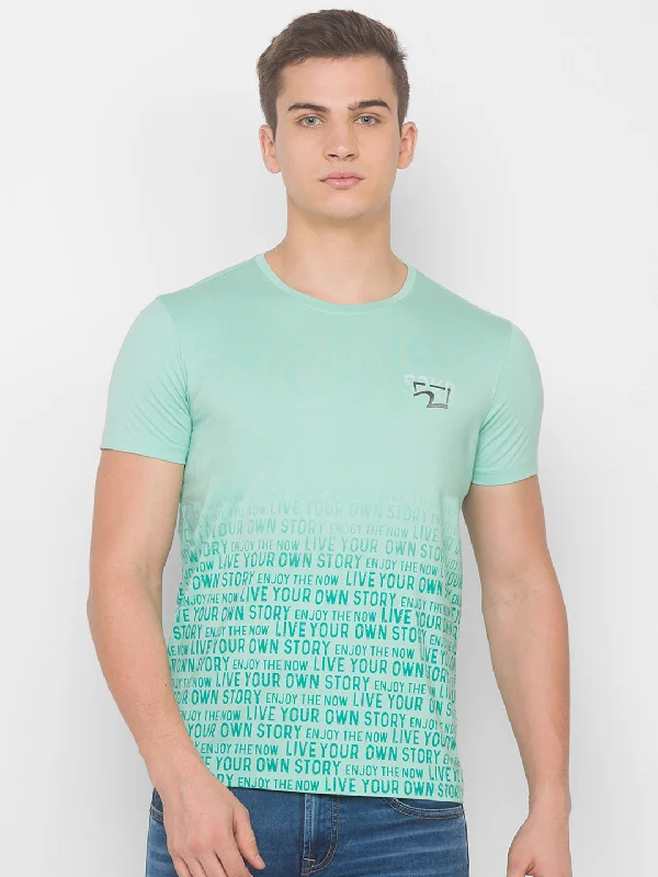 Weekend Special Spykar Men Ice Green Blended T-Shirt (Slim)