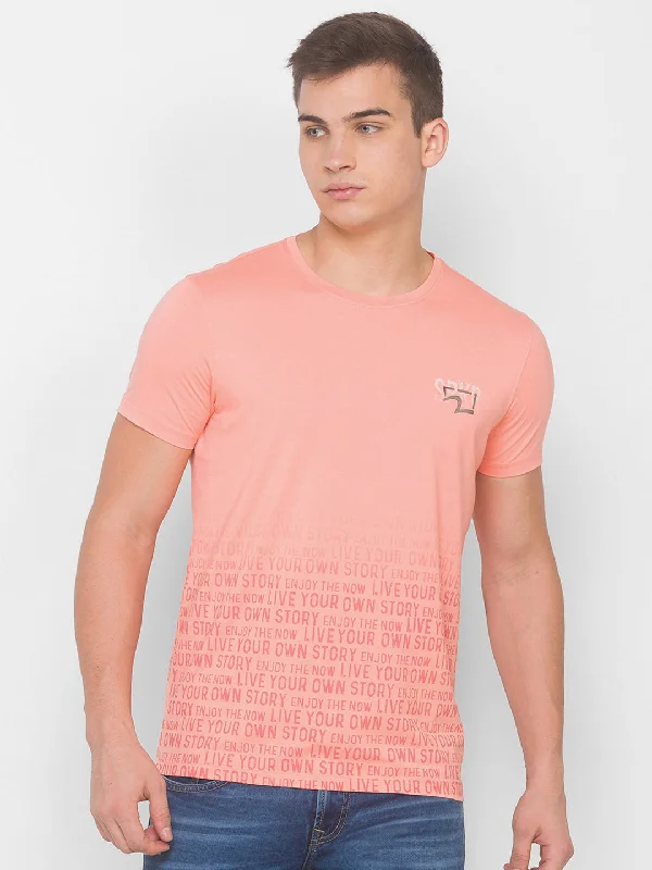 Unbeatable Deal Spykar Men Peach Blended T-Shirt (Slim)