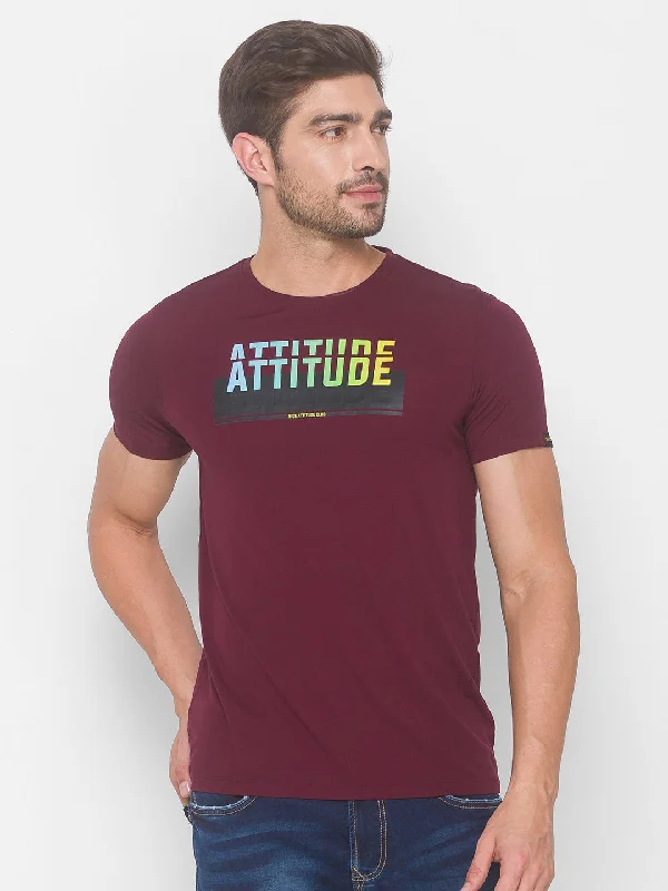 Take Action Spykar Men Red Cotton Blend Slim Fit Round Neck T-Shirt