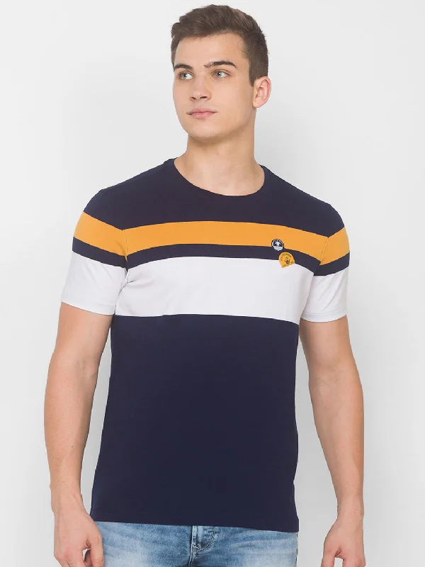 Super Discount Spykar Men Blue Cotton Slim Fit Round Neck T-Shirt