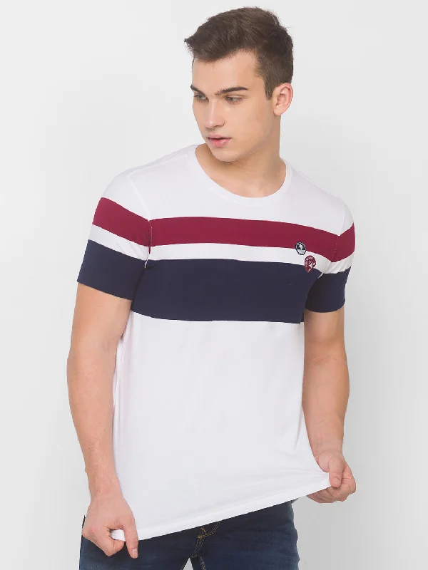 Steal Deal Spykar Men White Cotton Slim Fit Round Neck T-Shirt
