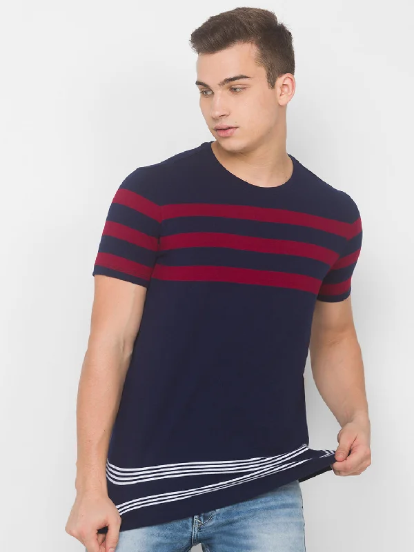 Special Buy Spykar Men Blue Cotton Slim Fit Round Neck T-Shirt
