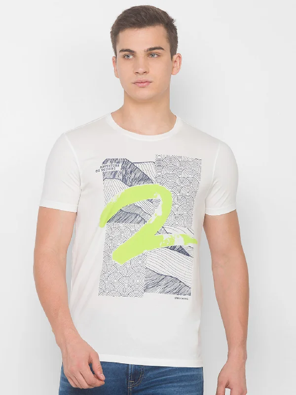 Pay Less Spykar Men Beige Cotton Slim Fit Round Neck T-Shirt