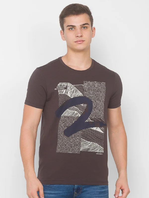 Overstock Sale Spykar Men Grey Cotton Slim Fit Round Neck T-Shirt