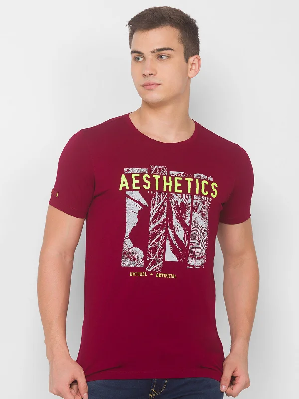 Mega Sale Spykar Men Purple Cotton Slim Fit Round Neck T-Shirt