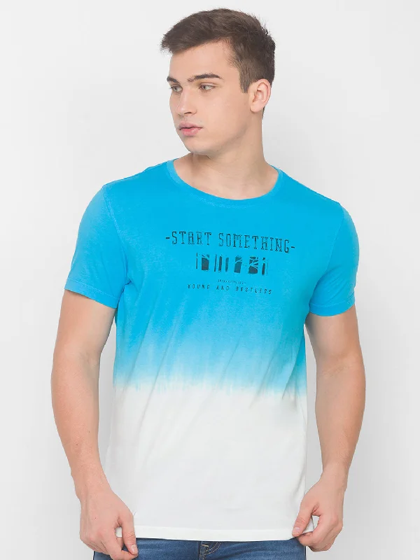 Instant Savings Spykar Men Blue Cotton Slim Fit Round Neck T-Shirt
