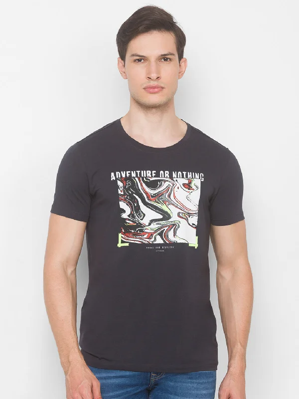 Flash Sale Spykar Men Grey Cotton Blend Slim Fit Round Neck T-Shirt