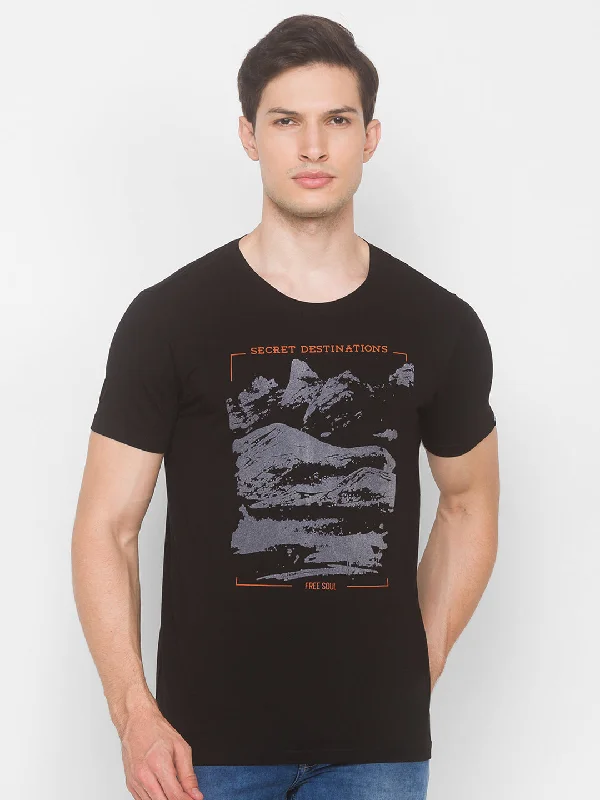 Exclusive Deal Spykar Men Black Cotton Slim Fit Round Neck T-Shirt