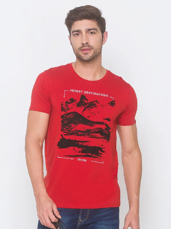 Don't Miss Out Spykar Men Orange Cotton Slim Fit Round Neck T-Shirt