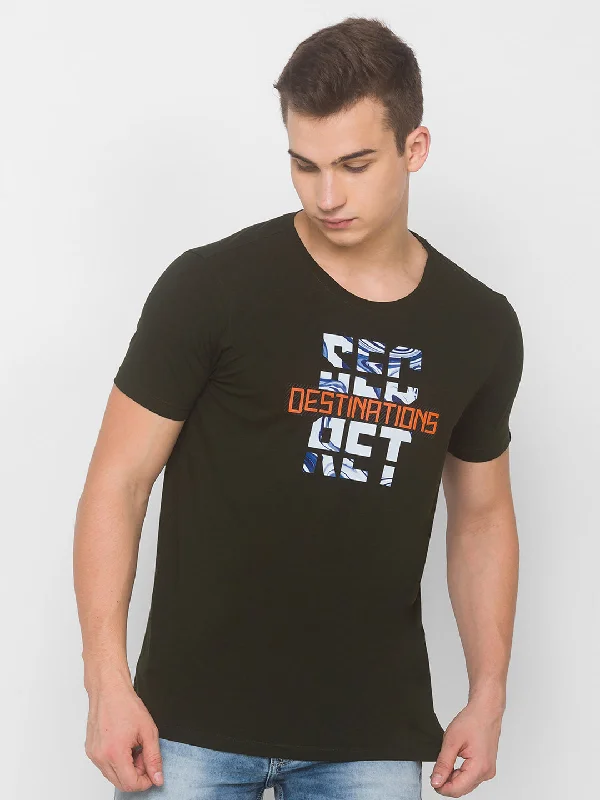 Daily Special Spykar Men Green Cotton Slim Fit Round Neck T-Shirt