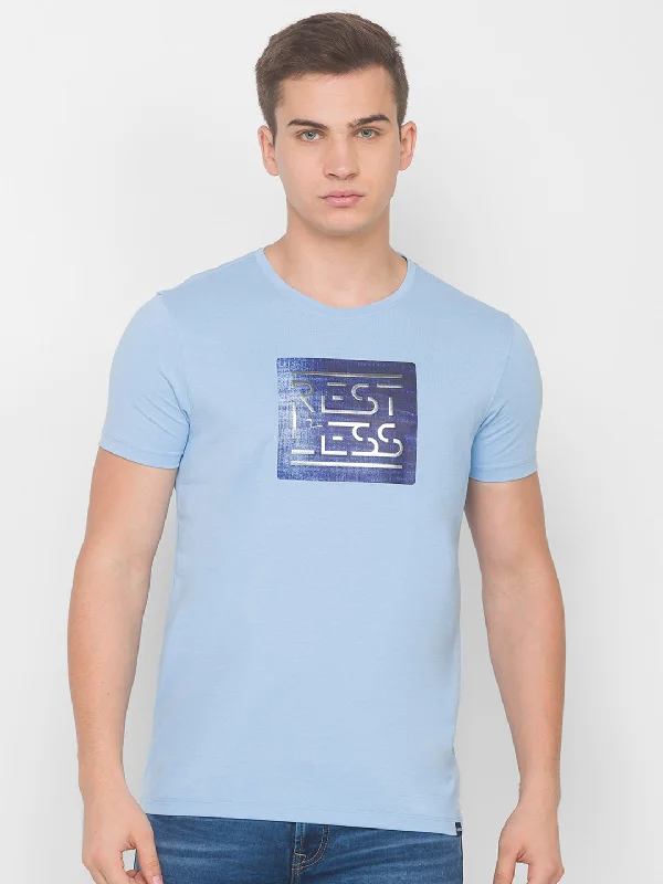 Bonus Offer Spykar Men Blue Cotton Blend Slim Fit Round Neck T-Shirt