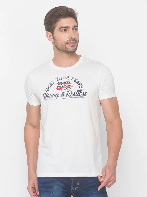Amazing Value Spykar Men Beige Cotton Slim Fit Round Neck T-Shirt