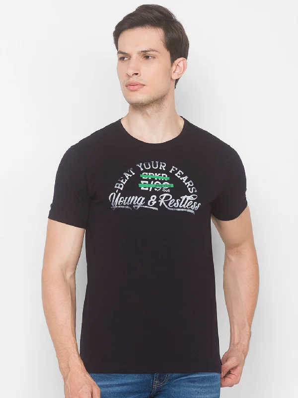Special Savings Spykar Men Blue Cotton Slim Fit Round Neck T-Shirt