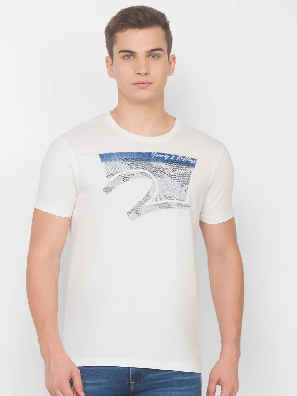 Online Specials Spykar Men Beige Cotton Slim Fit Round Neck T-Shirt