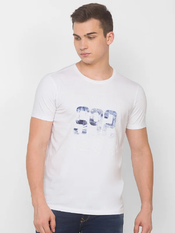 Lowest Prices Spykar Men White Cotton Slim Fit Round Neck T-Shirt