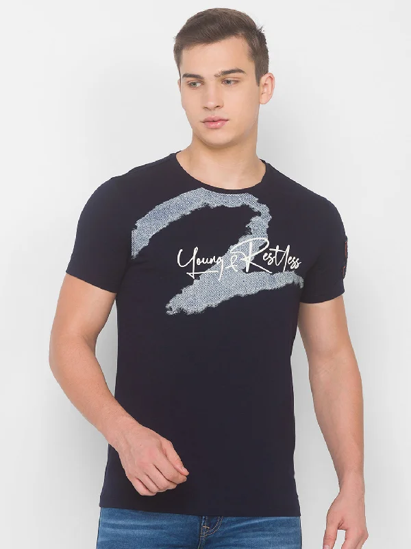 Great Bargains Spykar Men Blue Cotton Slim Fit Round Neck T-Shirt