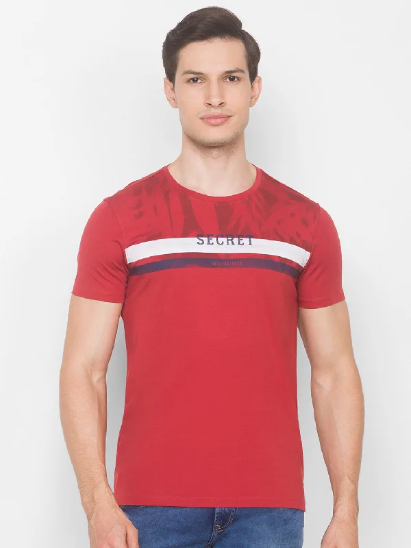 The Best Prices Spykar Men Orange Cotton Blend Slim Fit Round Neck T-Shirt
