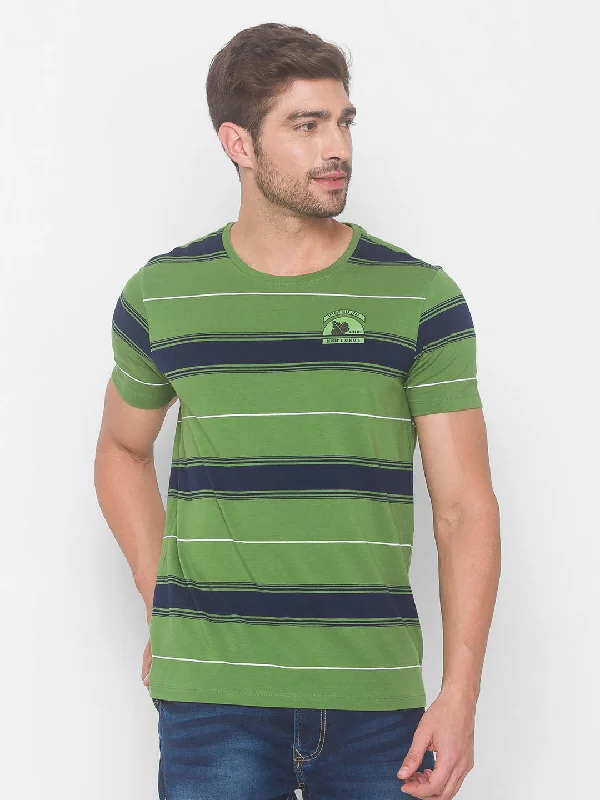 Lowest Price Spykar Men Green Cotton Blend Slim Fit Round Neck T-Shirt
