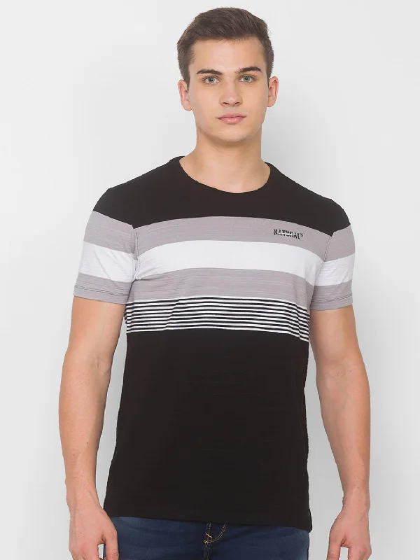 Final Clearance Spykar Men Black Cotton Slim Fit Round Neck T-Shirt