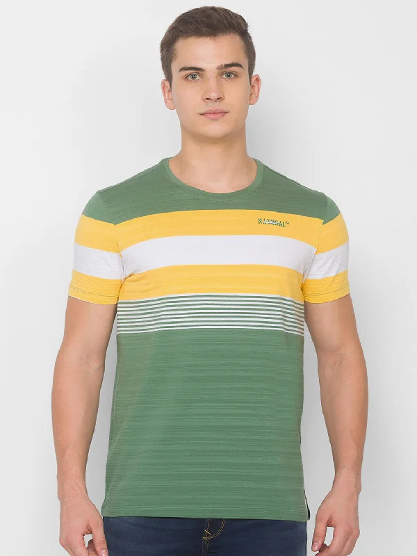 Epic Deals Spykar Men Green Cotton Slim Fit Round Neck T-Shirt