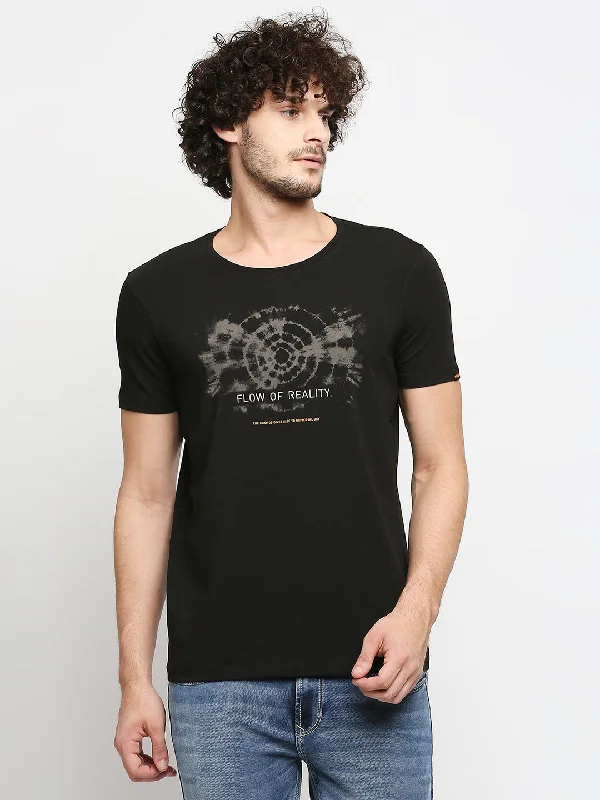 Amazing Deals Spykar Men Black Cotton Slim Fit V-Neck T-Shirt