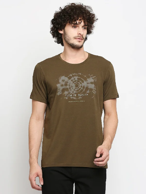 Price Drop Alert Spykar Men Green Cotton Slim Fit V-Neck T-Shirt