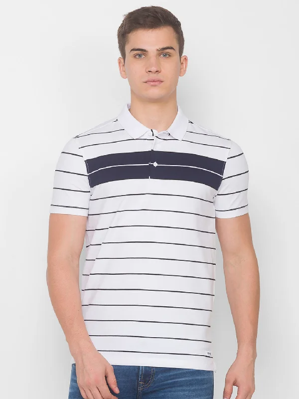 Price Fest Spykar Men White Cotton Slim Fit Round Neck T-Shirt