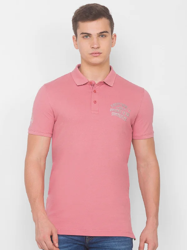 Price Buster Spykar Men Dusty Pink Blended T-Shirt (Slim)