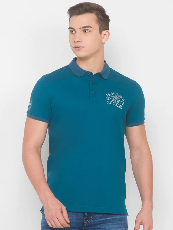 Super Sale Spykar Men Dusty Turquoise Blended T-Shirt (Slim)