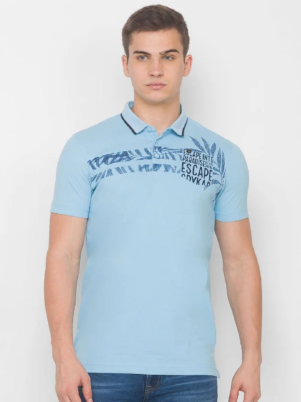 Closeout Sale Spykar Men Blue Cotton Slim Fit Round Neck T-Shirt