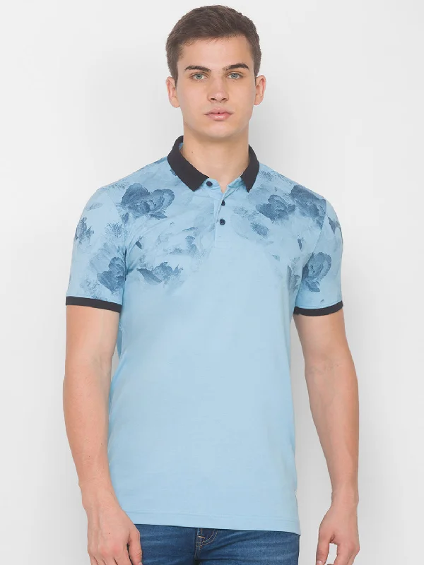 Markdown Madness Spykar Men Blue Cotton Slim Fit Round Neck T-Shirt