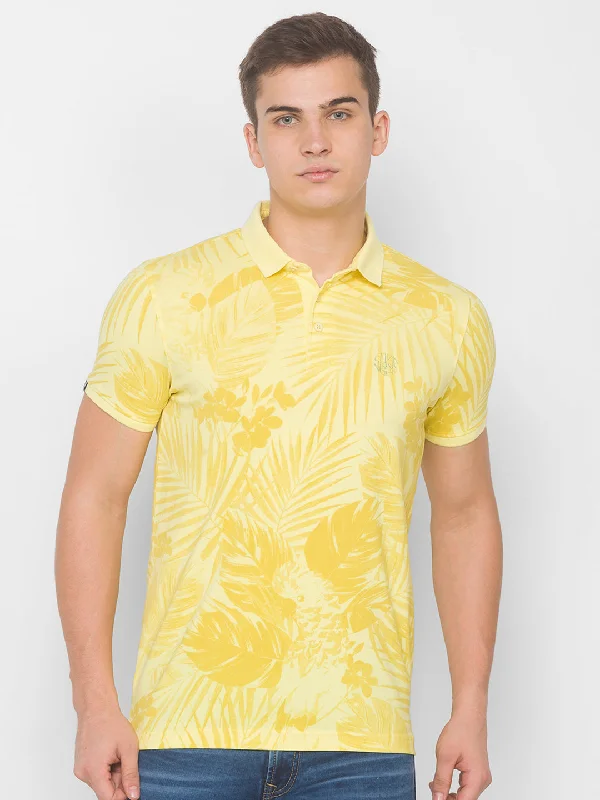 Customer Appreciation Sale Spykar Men Yellow Cotton Slim Fit Round Neck T-Shirt
