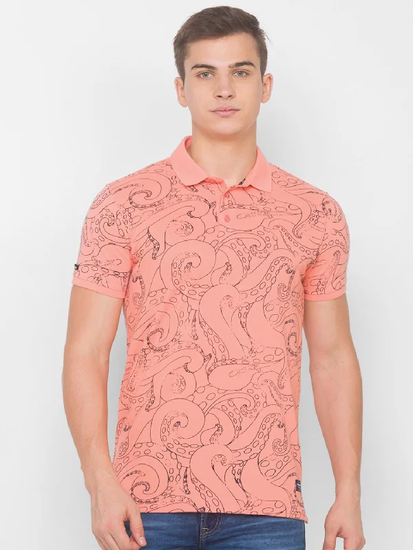 Online Exclusive Spykar Men Pink Cotton Slim Fit Round Neck T-Shirt