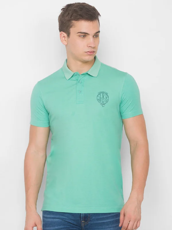Act Now Spykar Men Green Cotton Slim Fit Round Neck T-Shirt