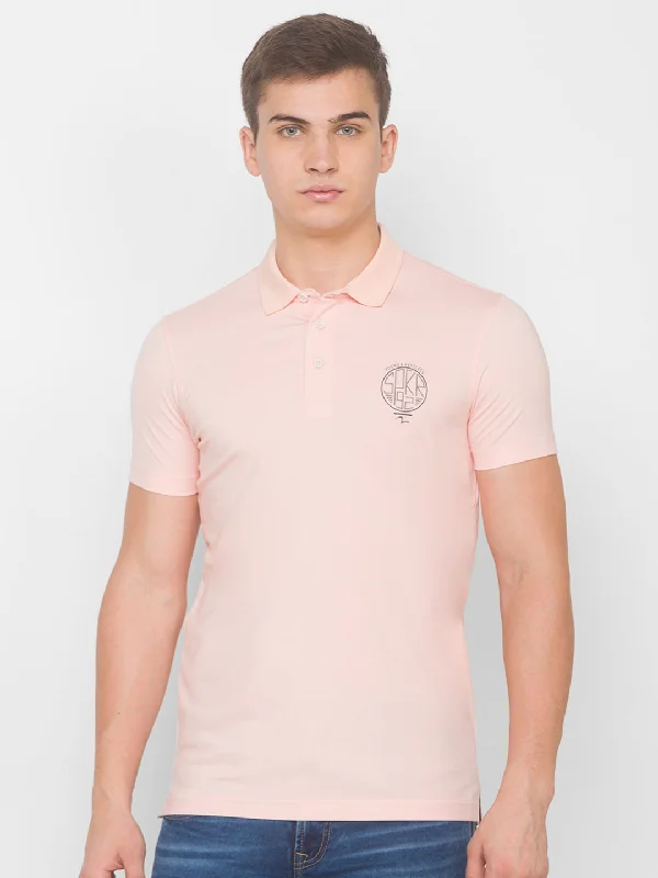 Super Savings Spykar Men Pink Cotton Slim Fit Round Neck T-Shirt