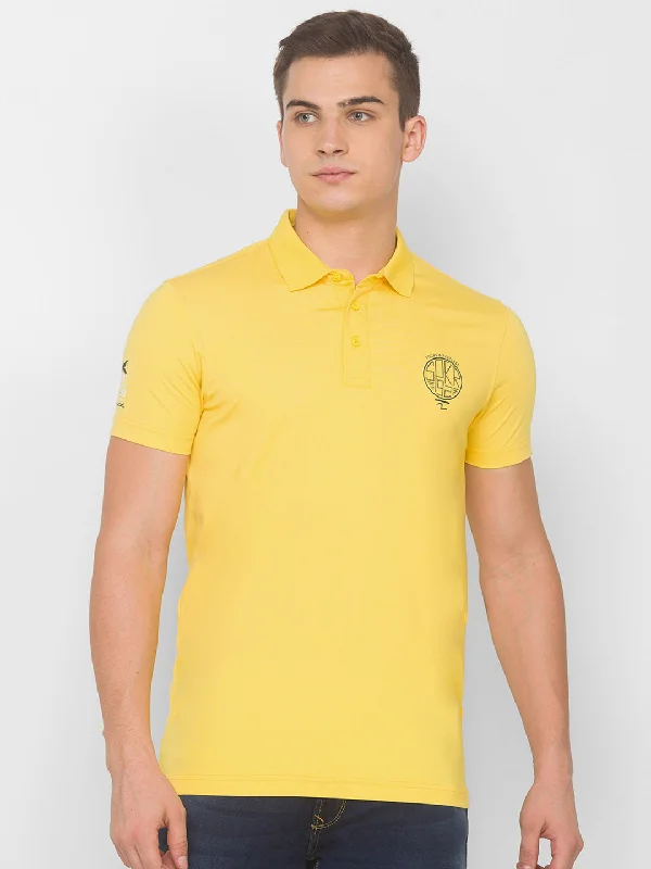 Special Savings Spykar Men Yellow Cotton Slim Fit Round Neck T-Shirt