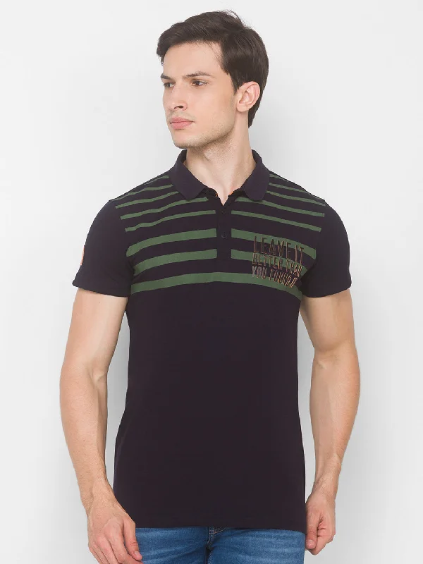 Clearance Event Spykar Men Blue Cotton Slim Fit Round Neck T-Shirt