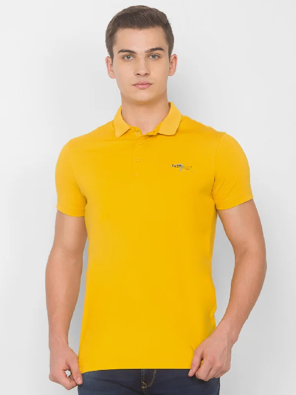 Weekend Special Spykar Men Yellow Cotton Slim Fit Round Neck T-Shirt