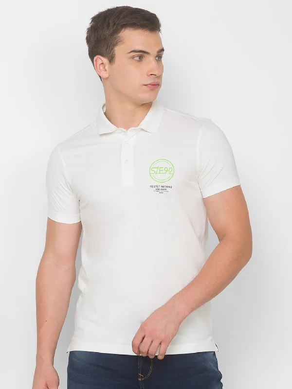 Limited Stock Spykar Men White Cotton Slim Fit Round Neck T-Shirt