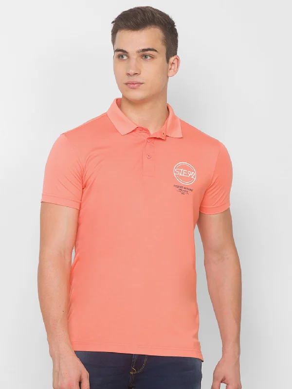 Today Only Spykar Men Pink Cotton Slim Fit Round Neck T-Shirt