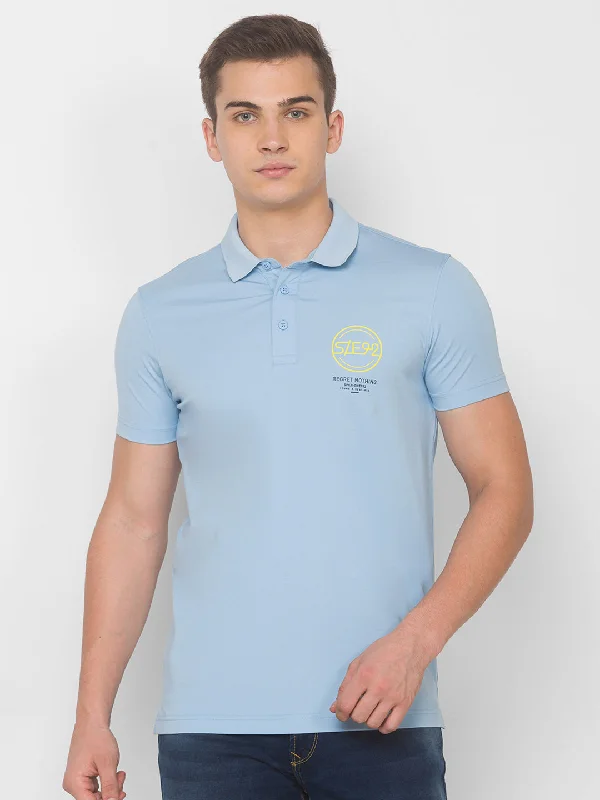 Year-End Sale Spykar Men Blue Cotton Slim Fit Round Neck T-Shirt