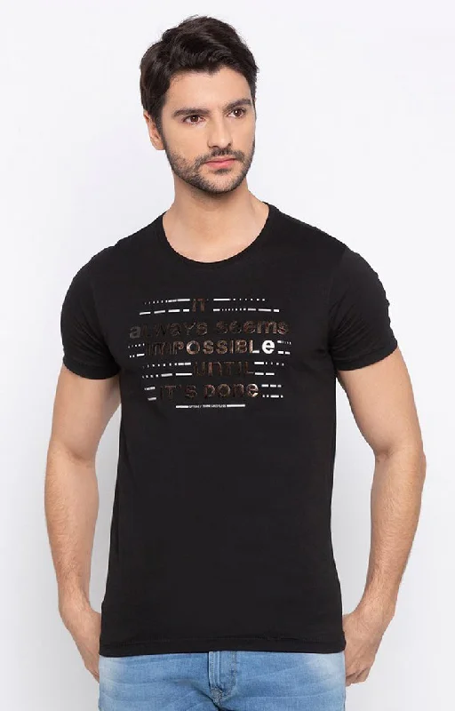 Take Advantage Spykar Men Black Printed Slim Fit T-Shirt