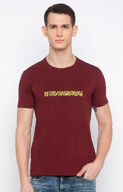 Savings Galore Spykar Men Maroon Printed T-Shirt