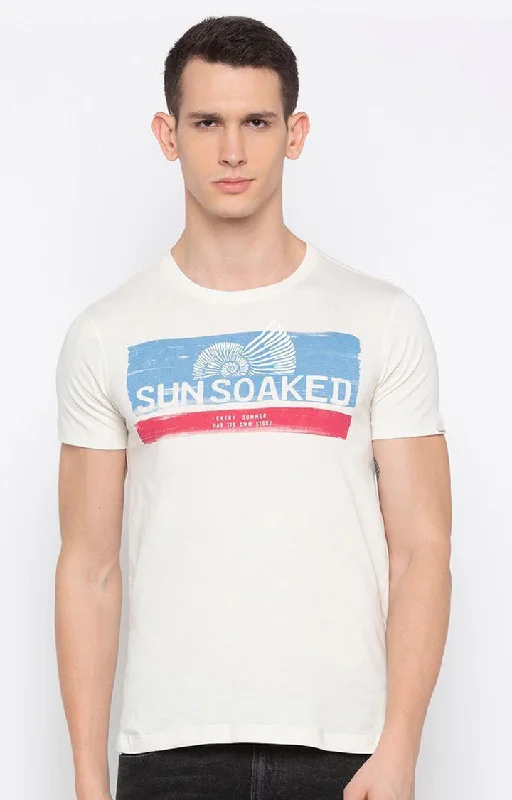 Final Clearance Spykar Men White Cotton Slim Fit Round Neck T-Shirt