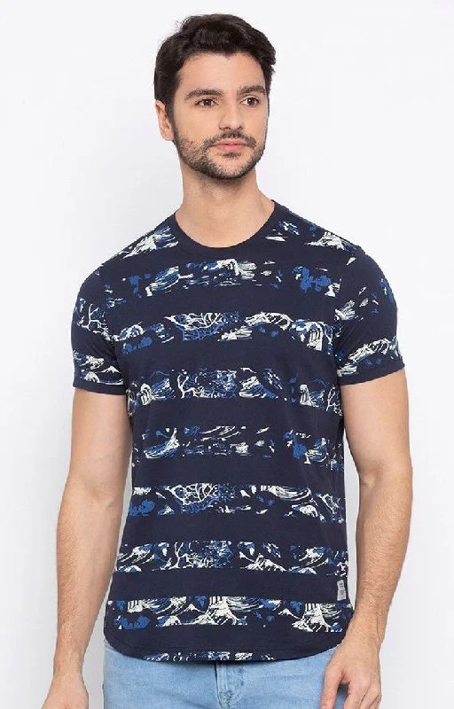 Discount Deals Spykar Men Blue Cotton Slim Fit Round Neck T-Shirt