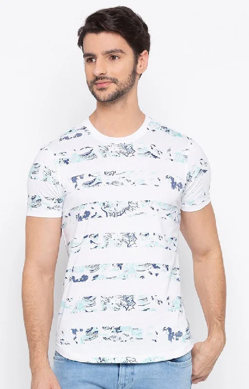 Crazy Deals Spykar Men White Printed Slim Fit T-Shirt