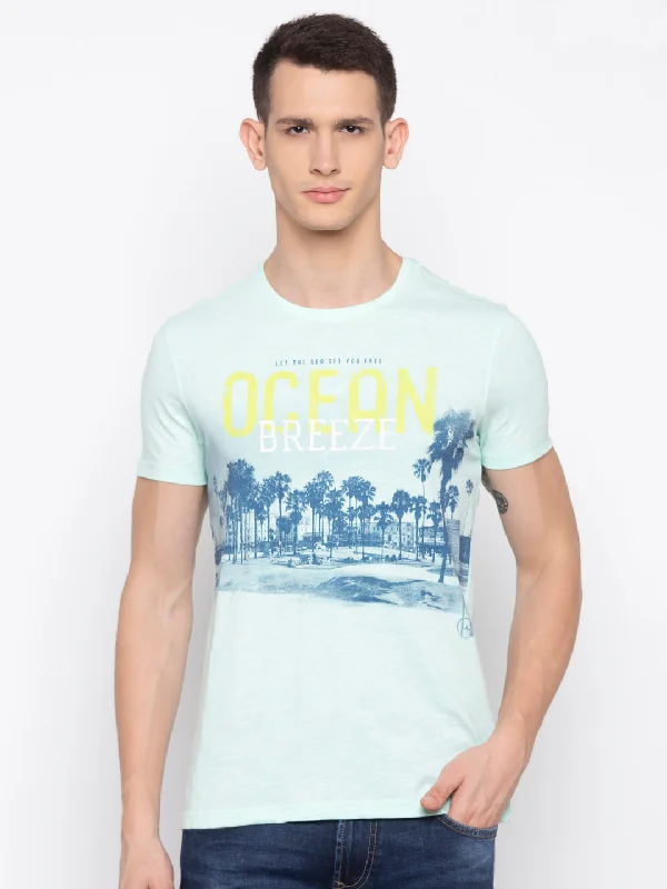 Big Discounts Spykar Men Aqua Printed Slim Fit T-Shirt